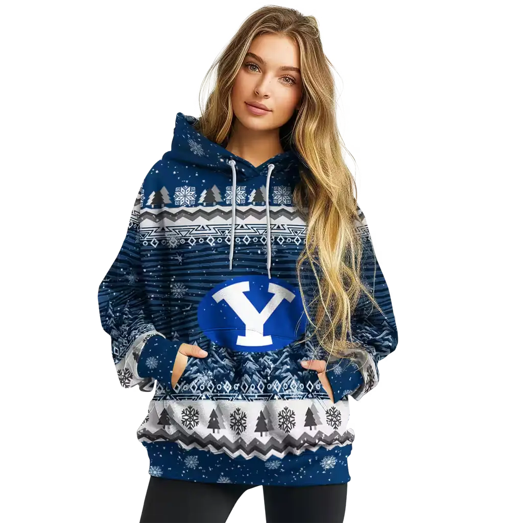 byu cougars christmas trees blue hoodie high quality byu cougars christmas trees blue hoodie high quality