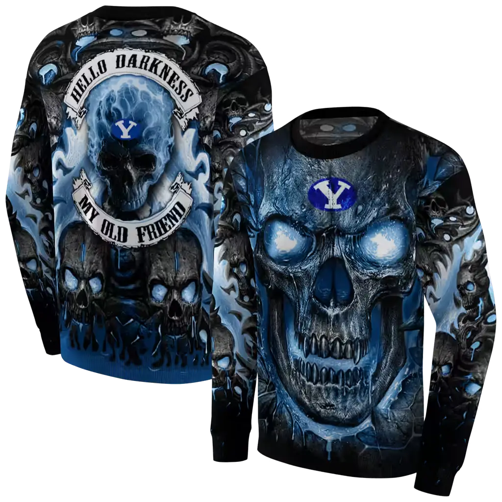 byu cougars demonic skull blue black hoodie premium grade byu cougars demonic skull blue black hoodie premium grade