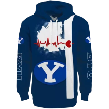 byu cougars football heartbeat blue hoodie best selling