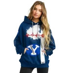 byu cougars football heartbeat blue hoodie best selling