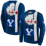 byu cougars football heartbeat blue hoodie best selling