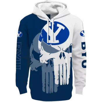 byu cougars graphic punisher blue white hoodie best selling