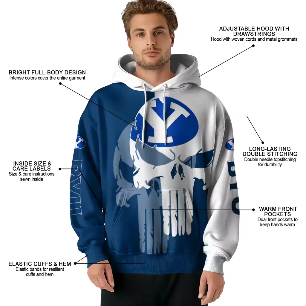 byu cougars graphic punisher blue white hoodie latest model byu cougars graphic punisher blue white hoodie latest model