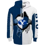 byu cougars heartbeat graphic blue hoodie best selling