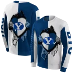 byu cougars heartbeat graphic blue hoodie best selling