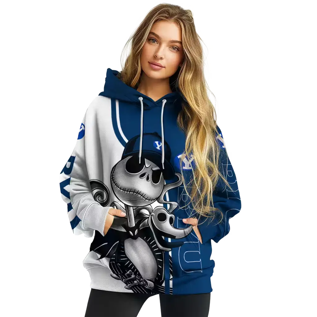 byu cougars jack skellington blue hoodie high quality byu cougars jack skellington blue hoodie high quality