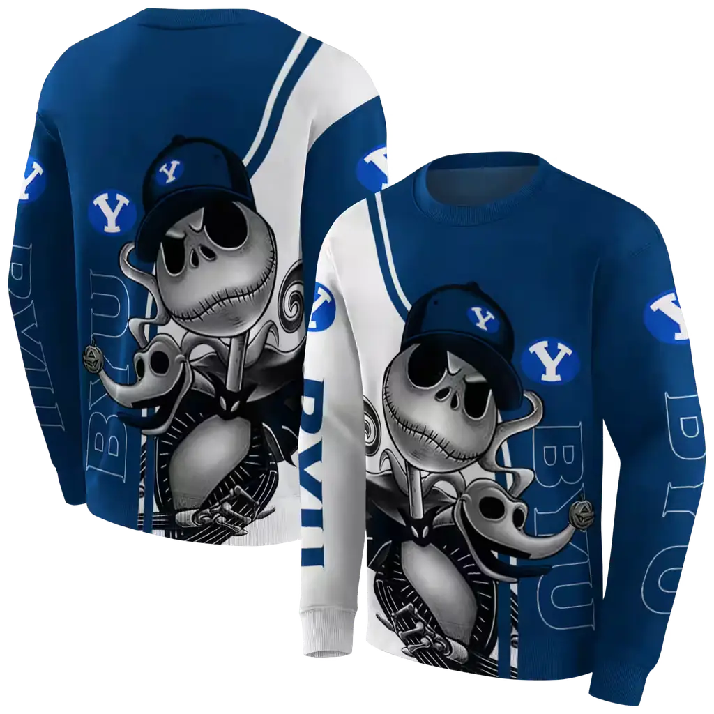 byu cougars jack skellington blue hoodie premium grade byu cougars jack skellington blue hoodie premium grade