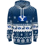 byu cougars reindeer motif blue hoodie best selling