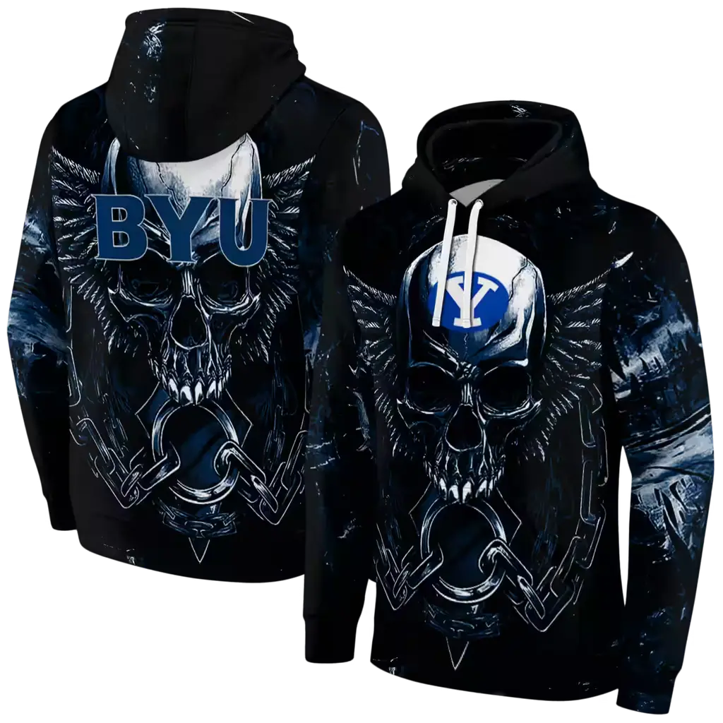 byu cougars skull artwork blue black hoodie fashion forward byu cougars skull artwork blue black hoodie fashion forward