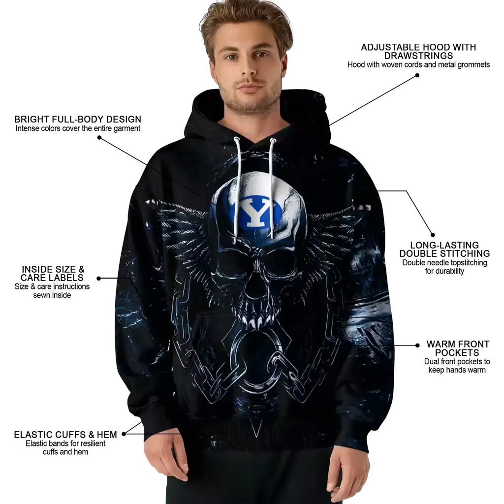 byu cougars skull artwork blue black hoodie latest model byu cougars skull artwork blue black hoodie latest model