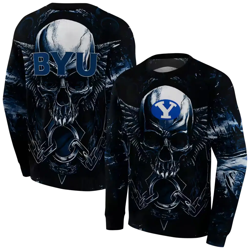 byu cougars skull artwork blue black hoodie premium grade byu cougars skull artwork blue black hoodie premium grade
