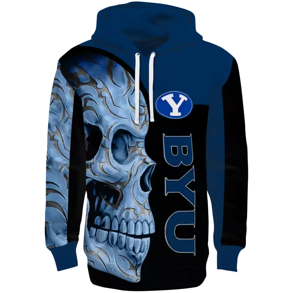 byu cougars skull motif blue black hoodie best selling byu cougars skull motif blue black hoodie best selling