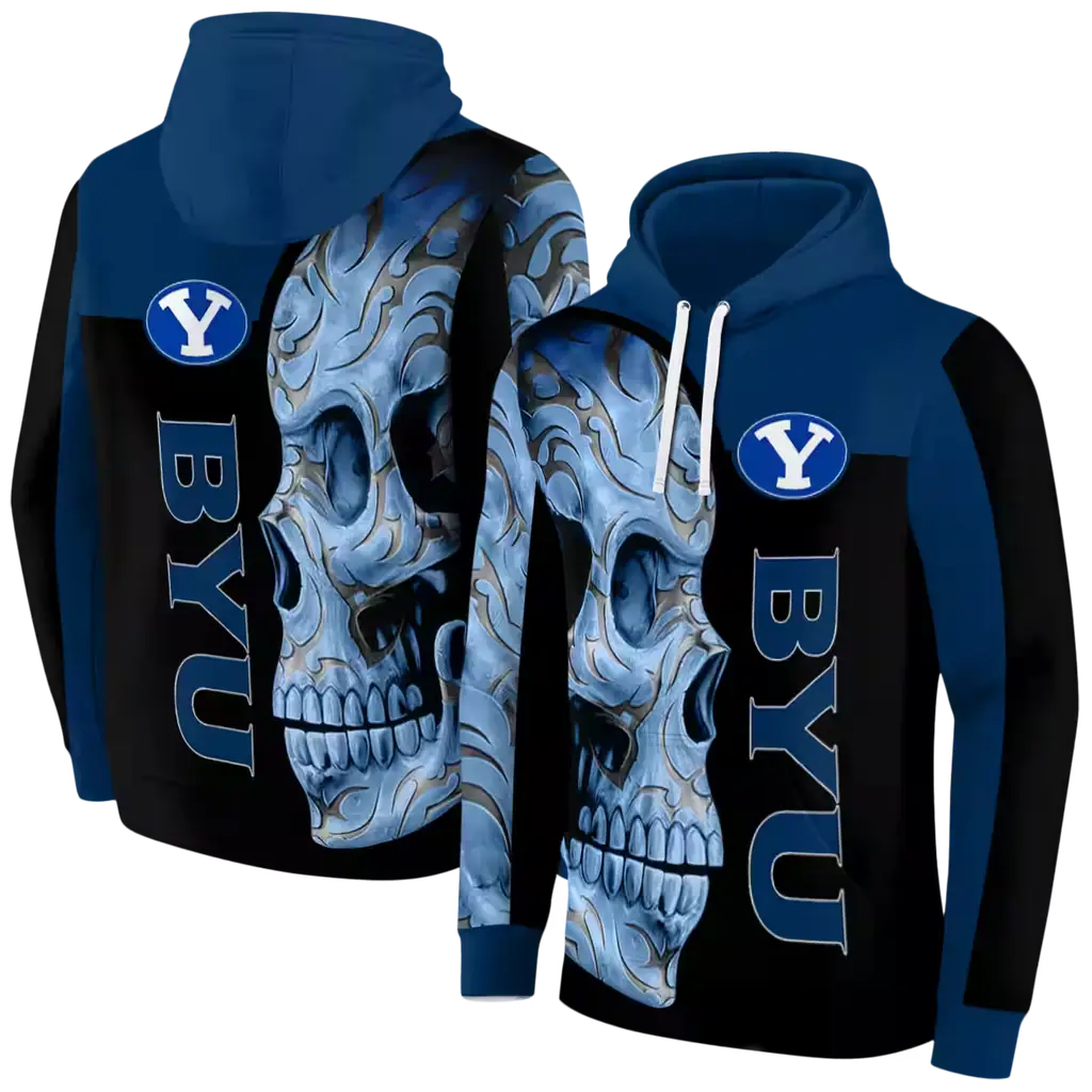 byu cougars skull motif blue black hoodie fashion forward byu cougars skull motif blue black hoodie fashion forward
