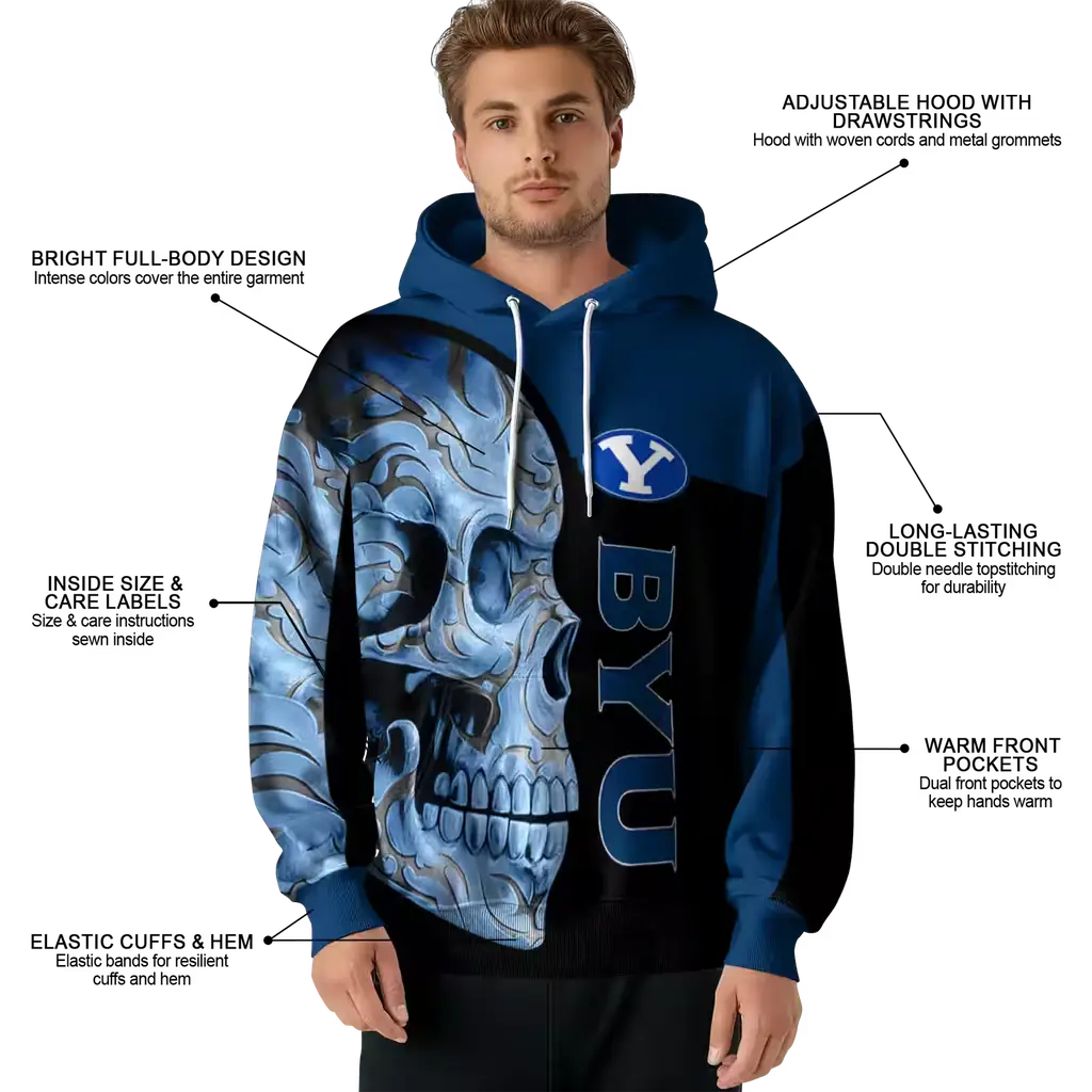 byu cougars skull motif blue black hoodie latest model byu cougars skull motif blue black hoodie latest model