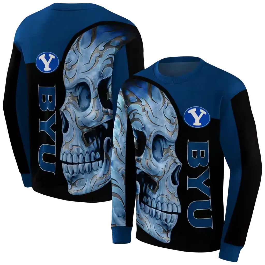 byu cougars skull motif blue black hoodie premium grade byu cougars skull motif blue black hoodie premium grade