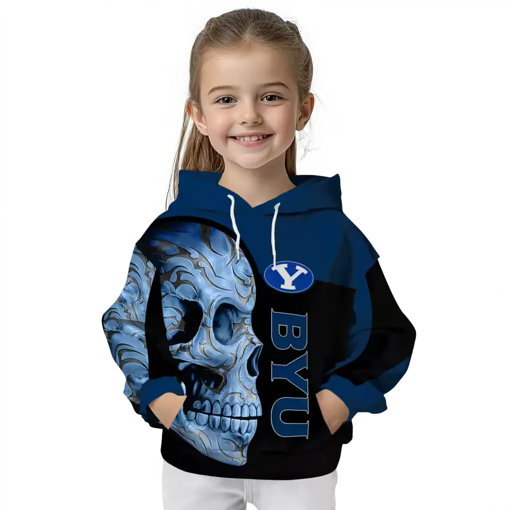 byu cougars skull motif blue black hoodie top rated byu cougars skull motif blue black hoodie top rated