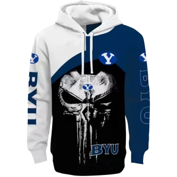 byu cougars skull punisher white black hoodie best selling