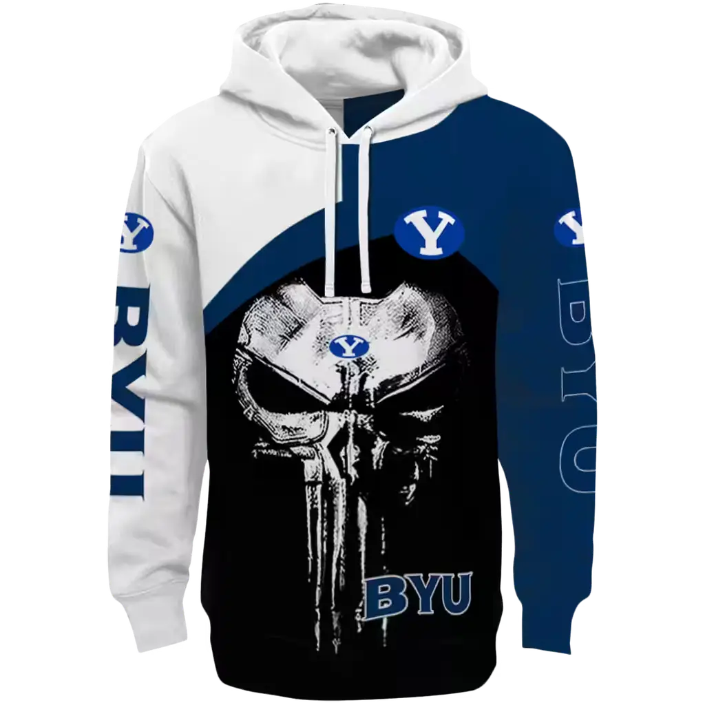 byu cougars skull punisher white black hoodie best selling byu cougars skull punisher white black hoodie best selling
