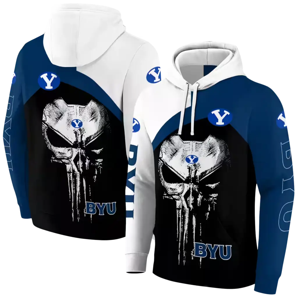 byu cougars skull punisher white black hoodie fashion forward byu cougars skull punisher white black hoodie fashion forward