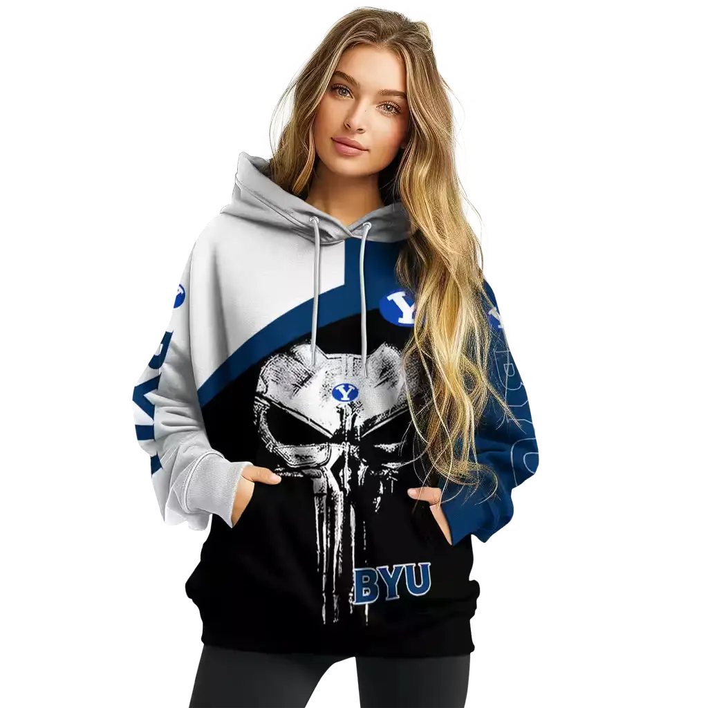 byu cougars skull punisher white black hoodie high quality byu cougars skull punisher white black hoodie high quality