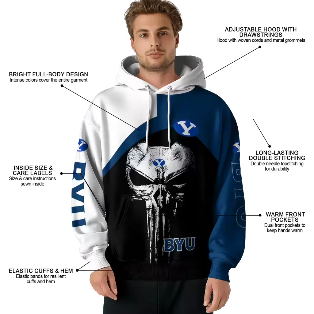 byu cougars skull punisher white black hoodie latest model byu cougars skull punisher white black hoodie latest model