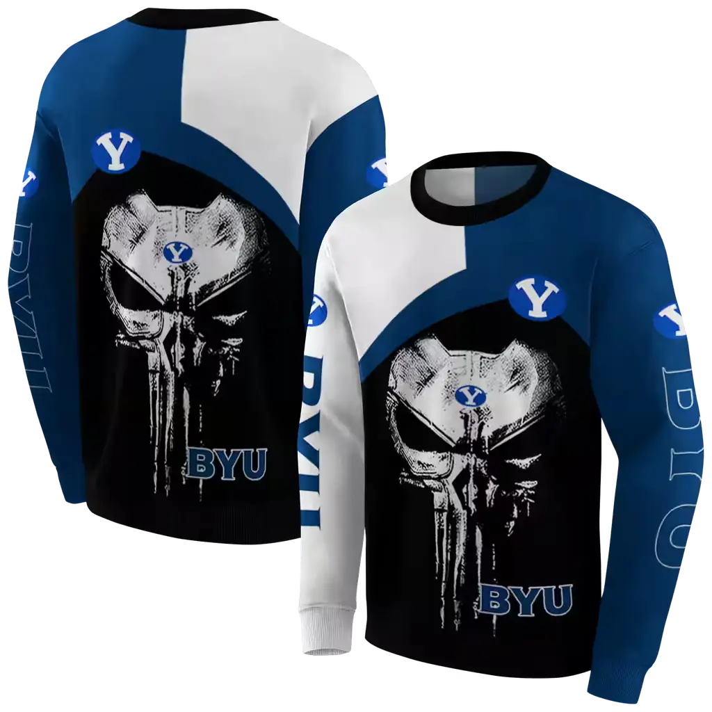 byu cougars skull punisher white black hoodie premium grade byu cougars skull punisher white black hoodie premium grade