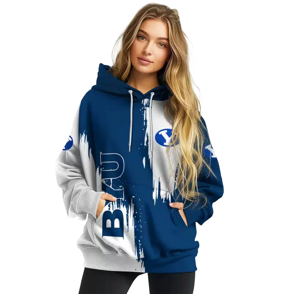 byu cougars splatter effect blue hoodie high quality byu cougars splatter effect blue hoodie high quality