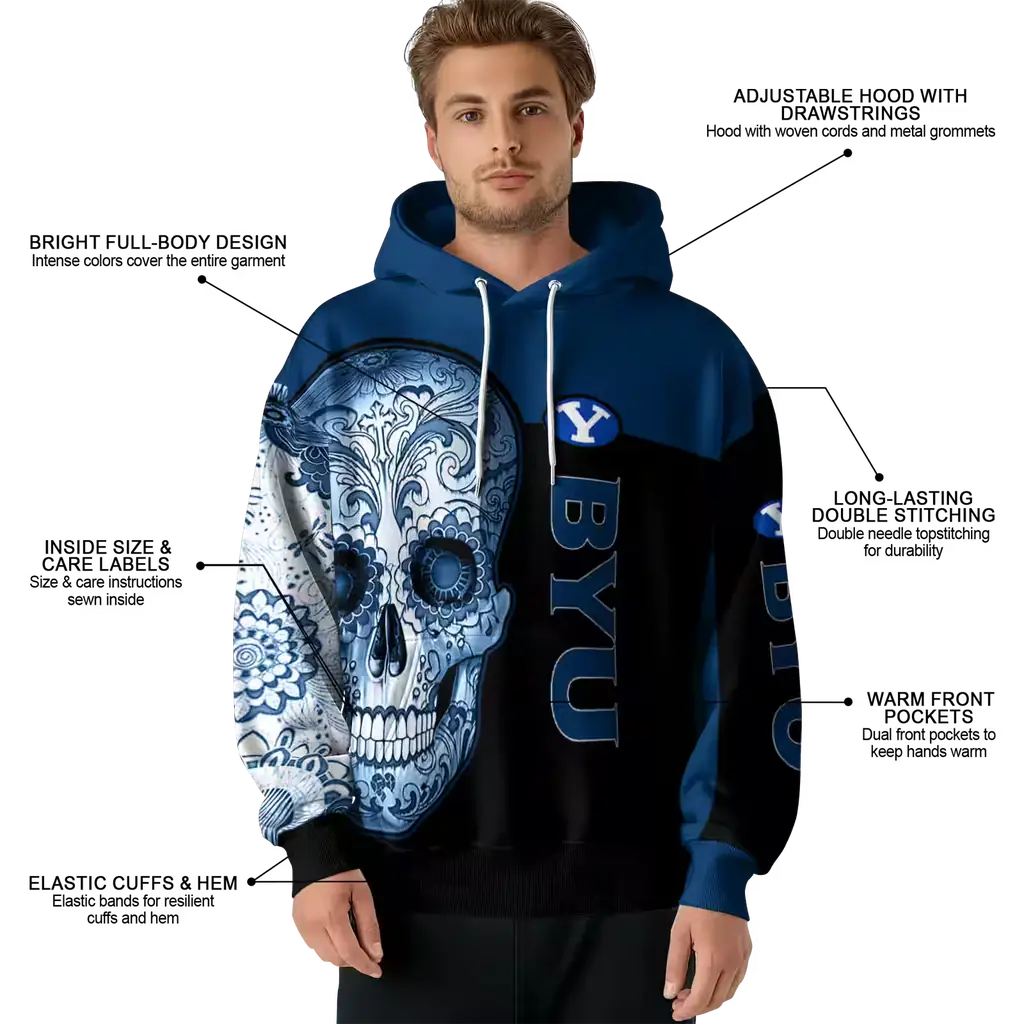 byu cougars sugar skull blue black hoodie latest model byu cougars sugar skull blue black hoodie latest model