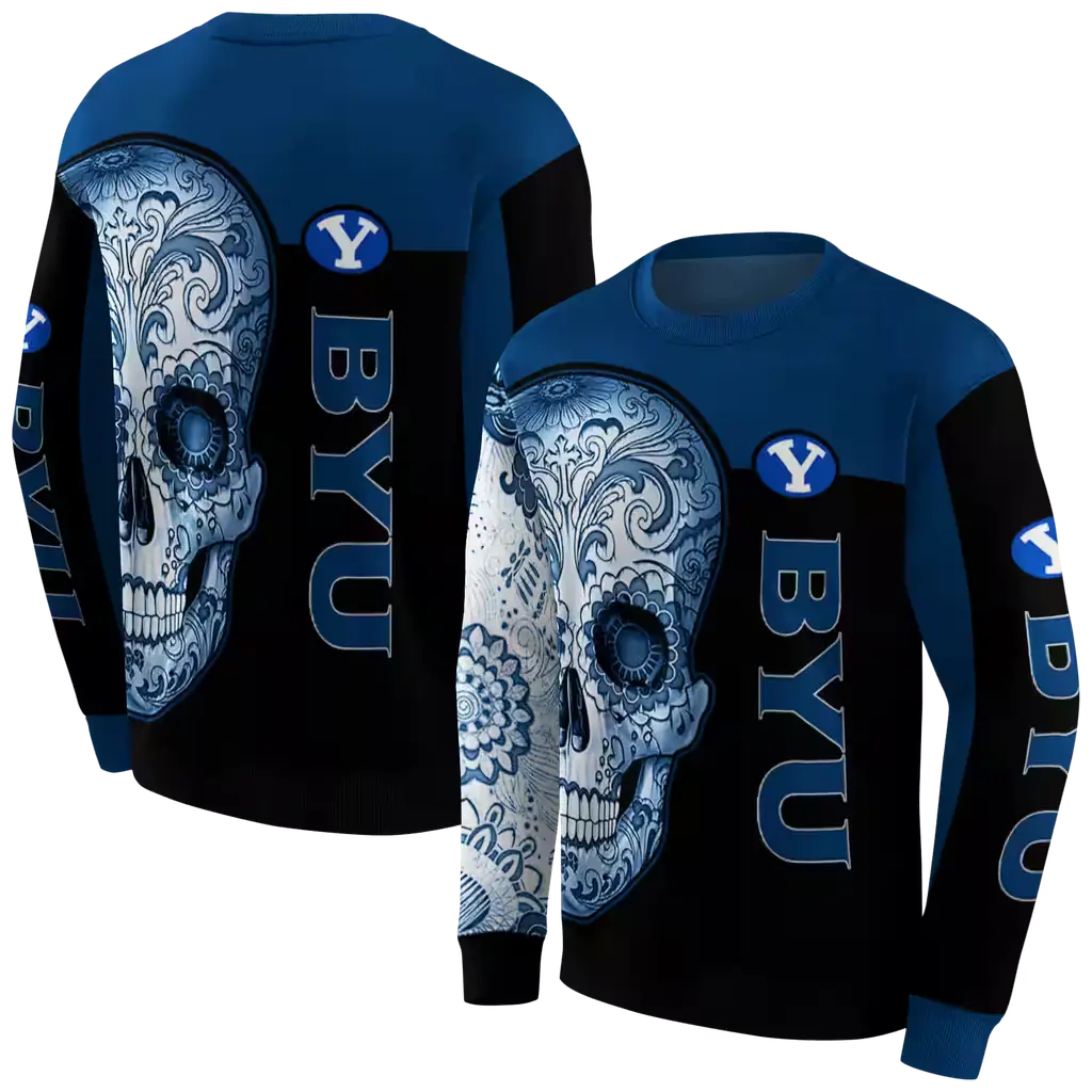 byu cougars sugar skull blue black hoodie premium grade byu cougars sugar skull blue black hoodie premium grade