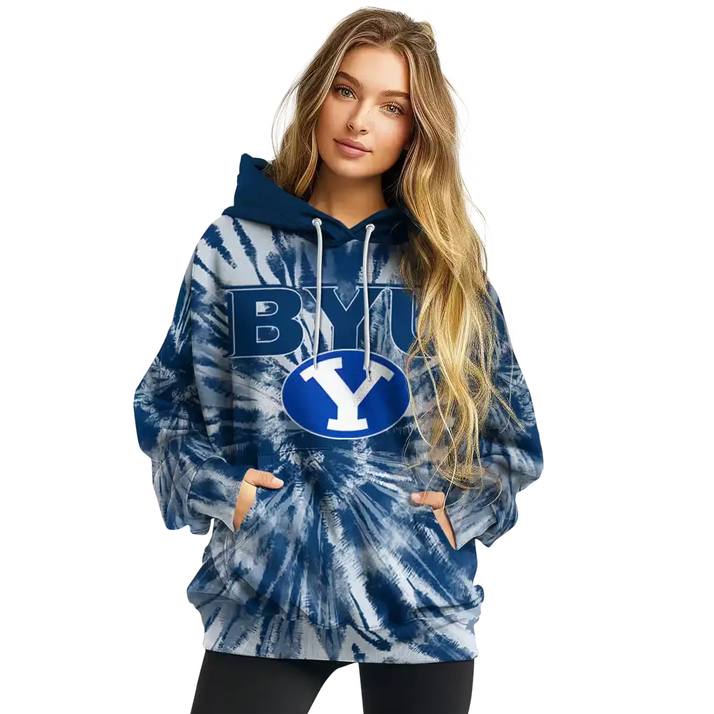byu cougars tie dye pattern blue hoodie high quality byu cougars tie dye pattern blue hoodie high quality