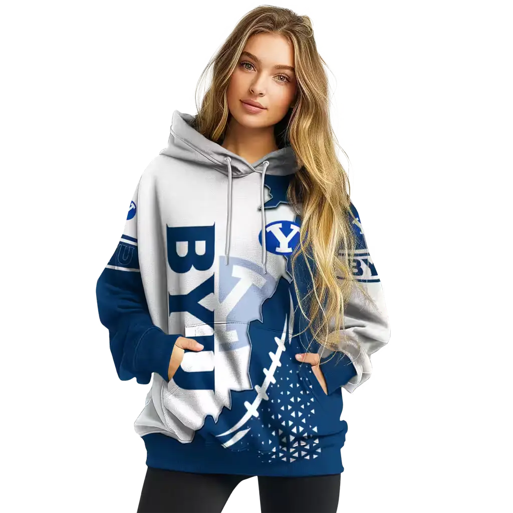 byu cougars triangular pattern blue white hoodie high quality byu cougars triangular pattern blue white hoodie high quality