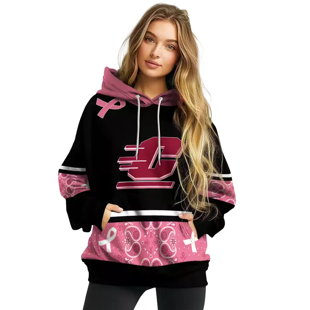 central michigan chippewas awareness ribbon black pink hoodie high quality central michigan chippewas awareness ribbon black pink hoodie high quality