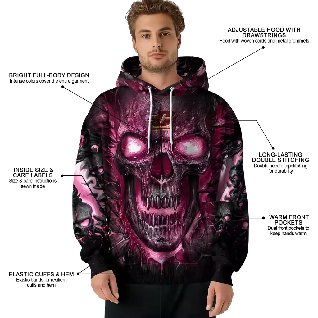 central michigan chippewas demonic skull maroon black hoodie latest model central michigan chippewas demonic skull maroon black hoodie latest model