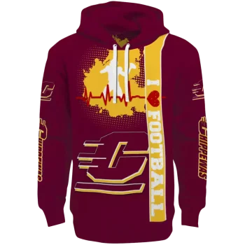 central michigan chippewas football heartbeat maroon hoodie best selling