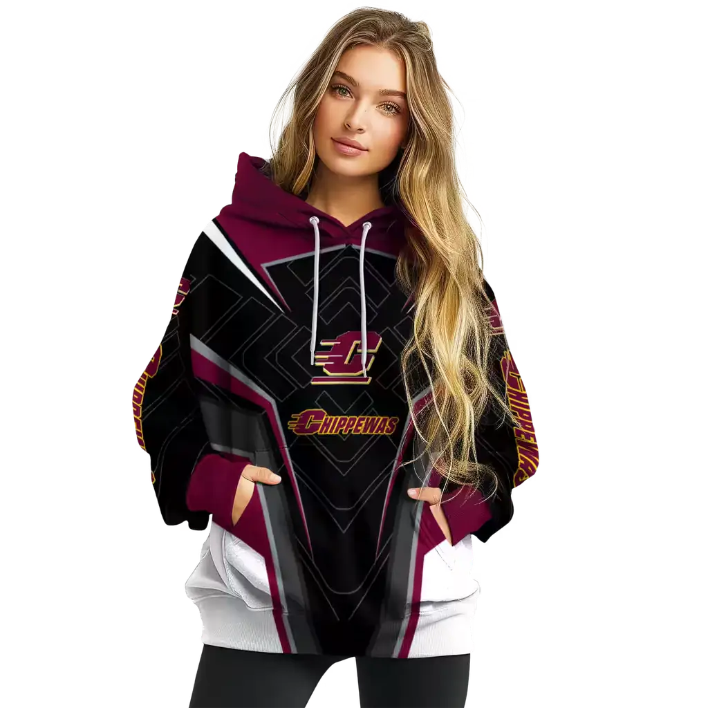 central michigan chippewas futuristic pattern maroon black hoodie high quality central michigan chippewas futuristic pattern maroon black hoodie high quality