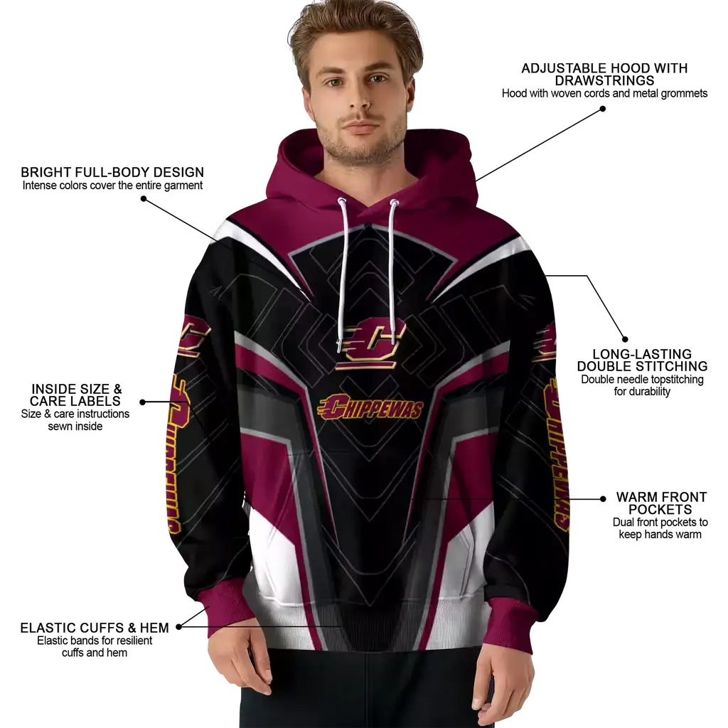 central michigan chippewas futuristic pattern maroon black hoodie latest model central michigan chippewas futuristic pattern maroon black hoodie latest model