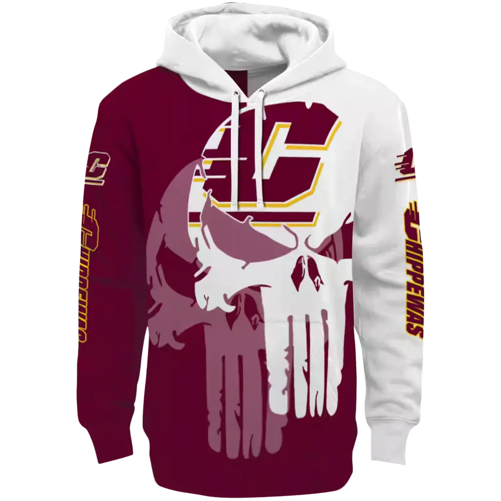 central michigan chippewas graphic punisher maroon white hoodie best selling central michigan chippewas graphic punisher maroon white hoodie best selling