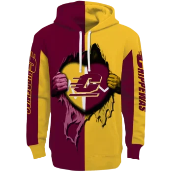 central michigan chippewas heartbeat graphic maroon hoodie best selling