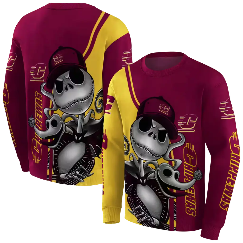 central michigan chippewas jack skellington maroon hoodie premium grade central michigan chippewas jack skellington maroon hoodie premium grade