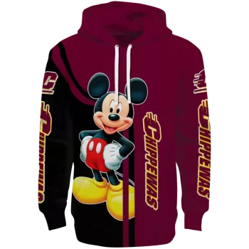 central michigan chippewas mickey mouse maroon black hoodie best selling