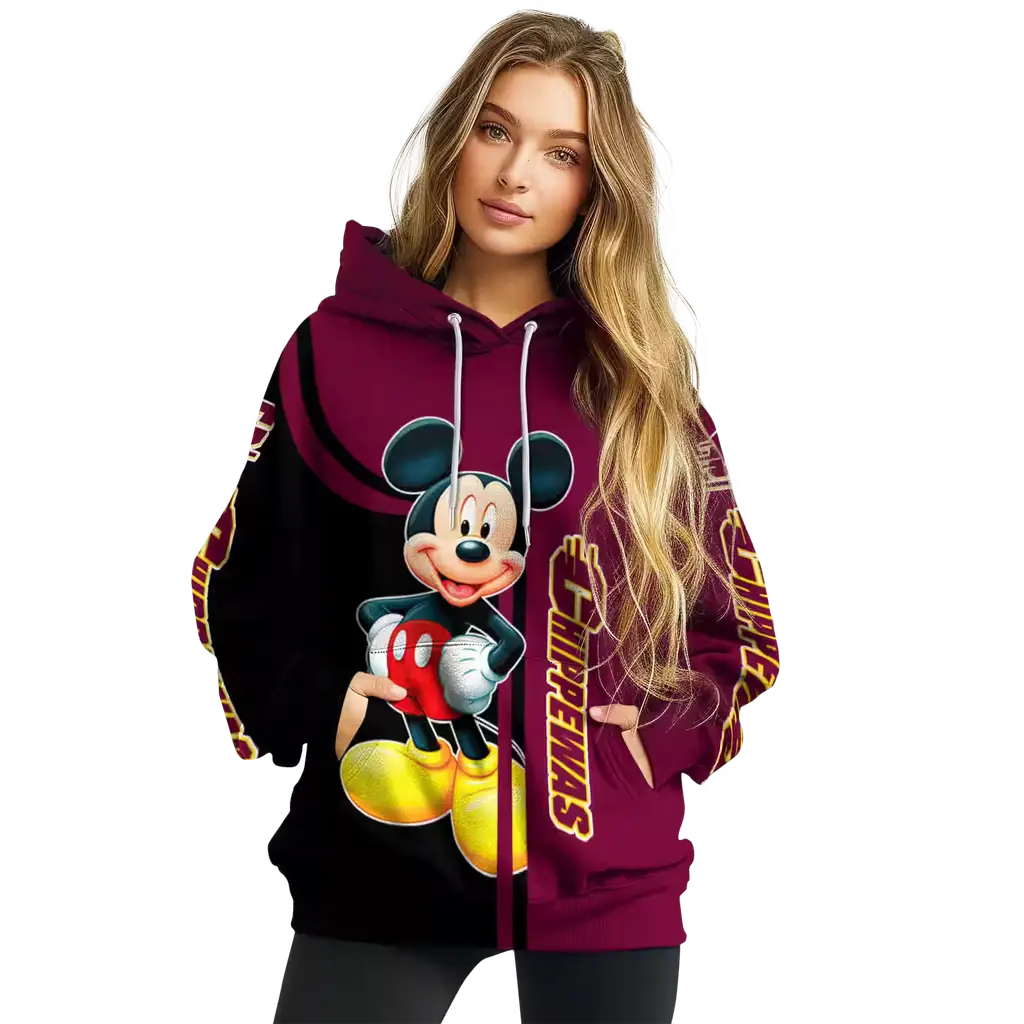 central michigan chippewas mickey mouse maroon black hoodie high quality central michigan chippewas mickey mouse maroon black hoodie high quality