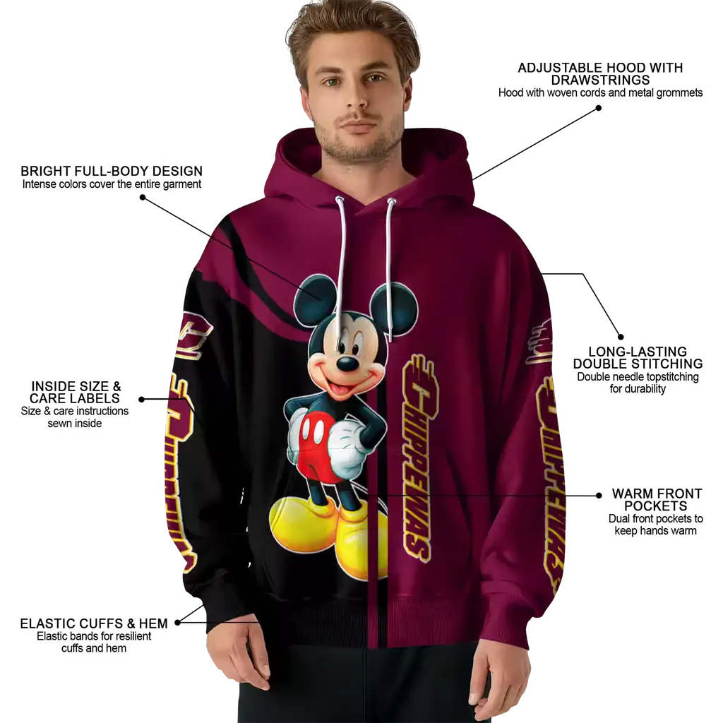 central michigan chippewas mickey mouse maroon black hoodie latest model central michigan chippewas mickey mouse maroon black hoodie latest model
