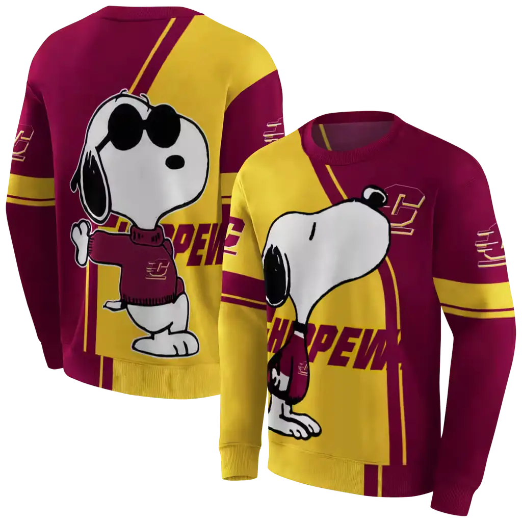 central michigan chippewas playful snoopy maroon hoodie premium grade central michigan chippewas playful snoopy maroon hoodie premium grade