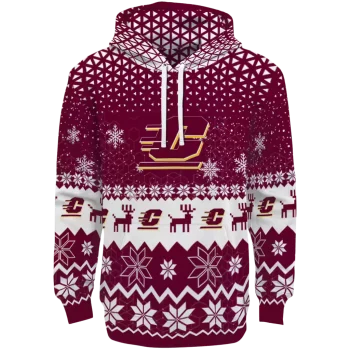 central michigan chippewas reindeer motif maroon hoodie best selling