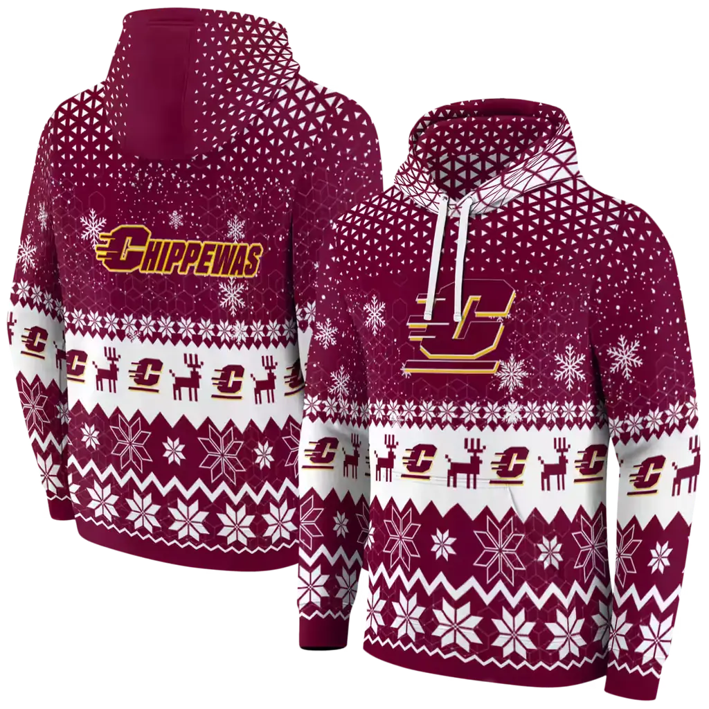 central michigan chippewas reindeer motif maroon hoodie fashion forward central michigan chippewas reindeer motif maroon hoodie fashion forward