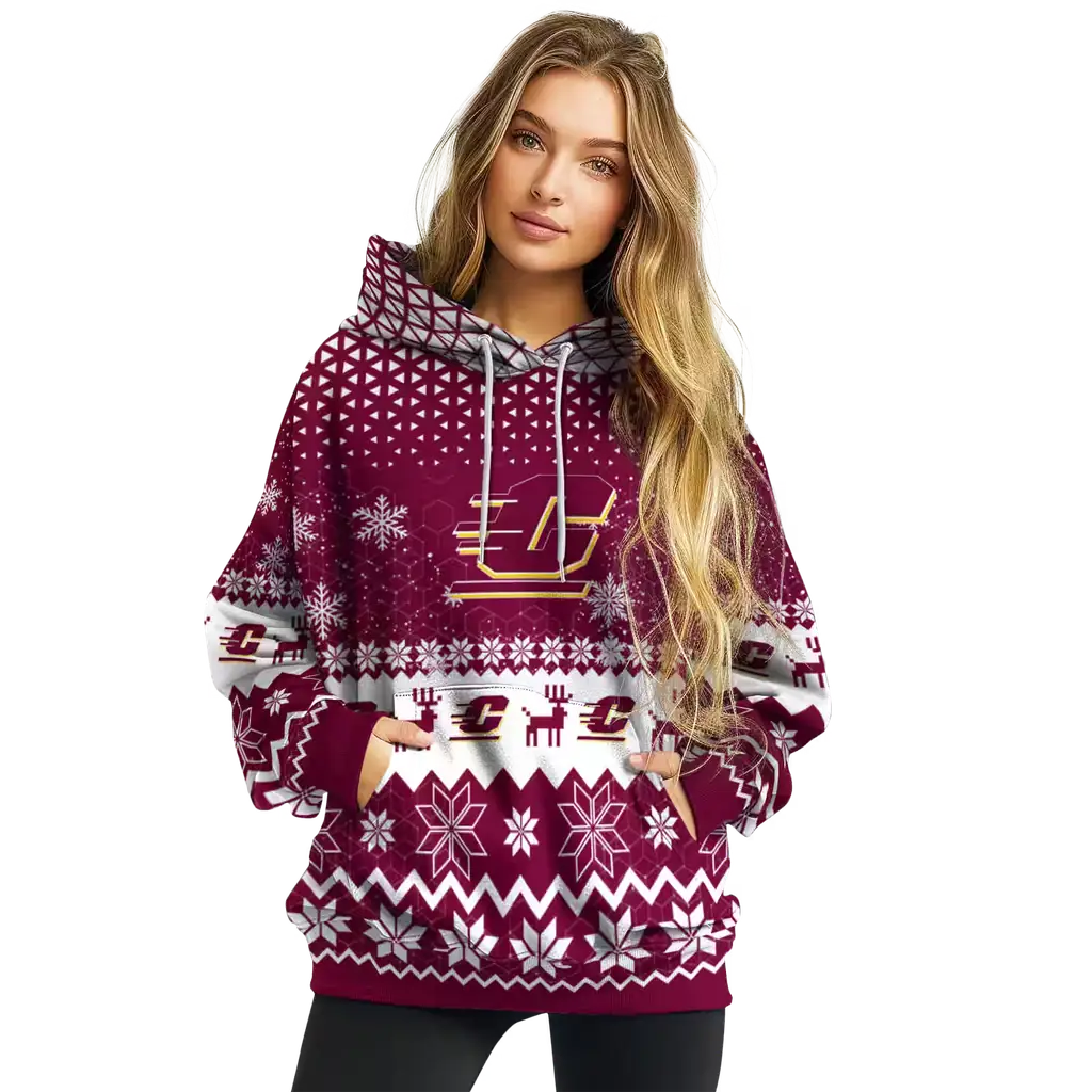 central michigan chippewas reindeer motif maroon hoodie high quality central michigan chippewas reindeer motif maroon hoodie high quality
