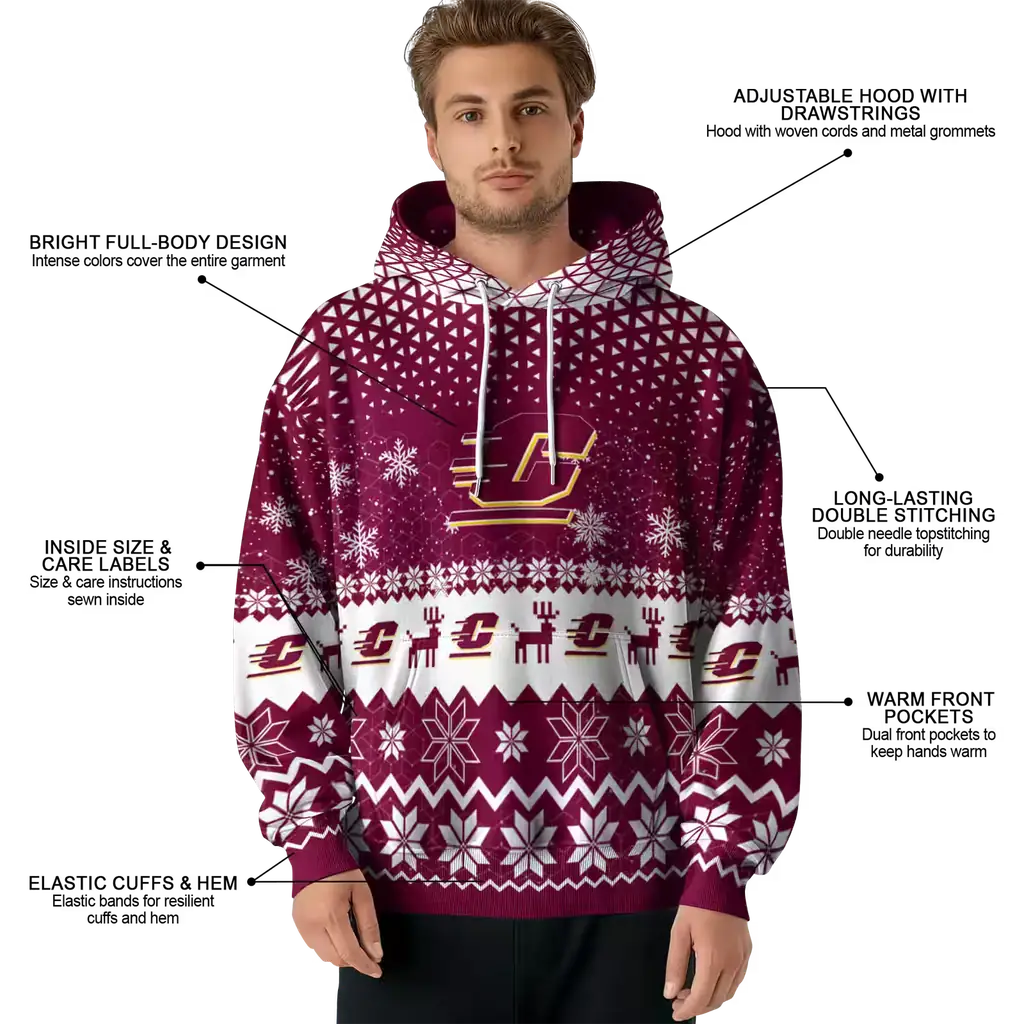 central michigan chippewas reindeer motif maroon hoodie latest model central michigan chippewas reindeer motif maroon hoodie latest model