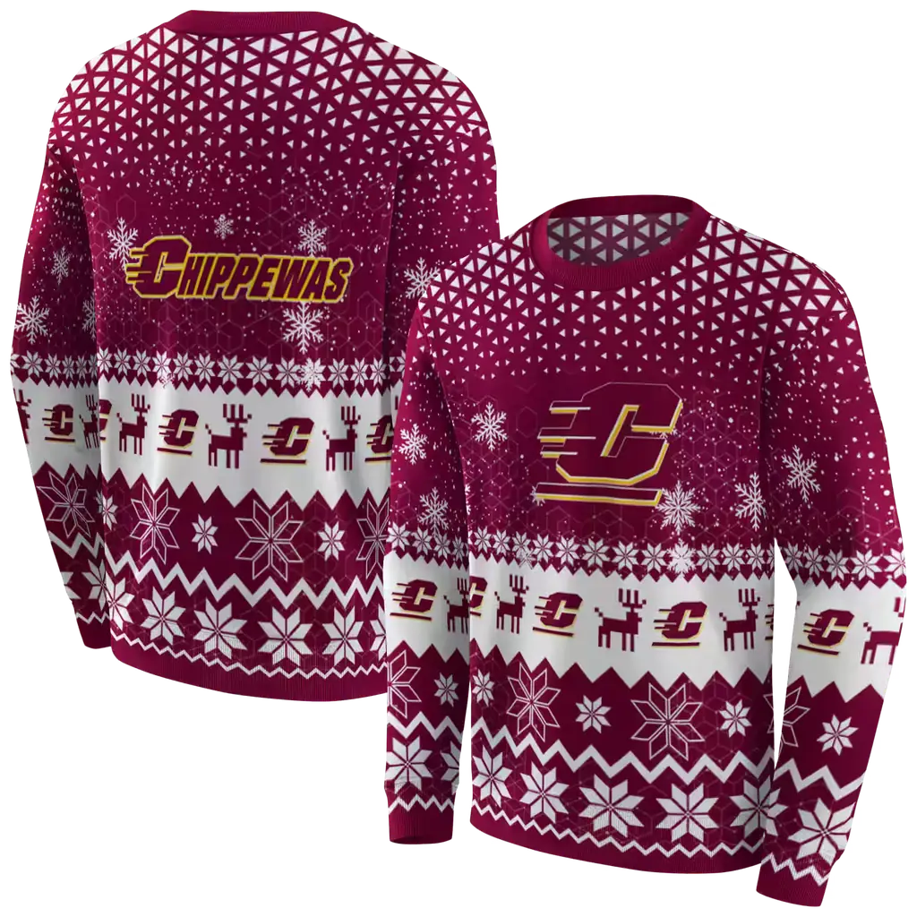 central michigan chippewas reindeer motif maroon hoodie premium grade central michigan chippewas reindeer motif maroon hoodie premium grade
