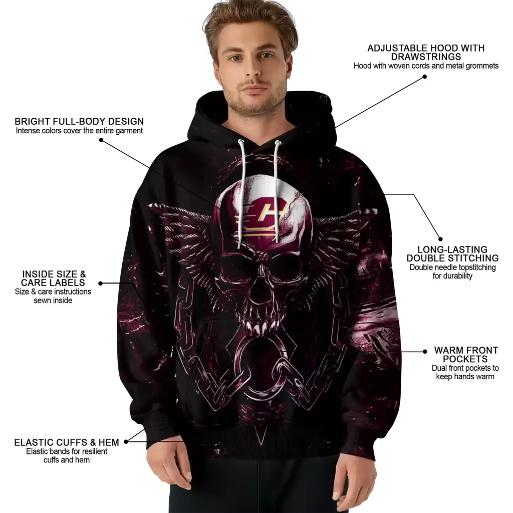 central michigan chippewas skull artwork maroon black hoodie latest model central michigan chippewas skull artwork maroon black hoodie latest model