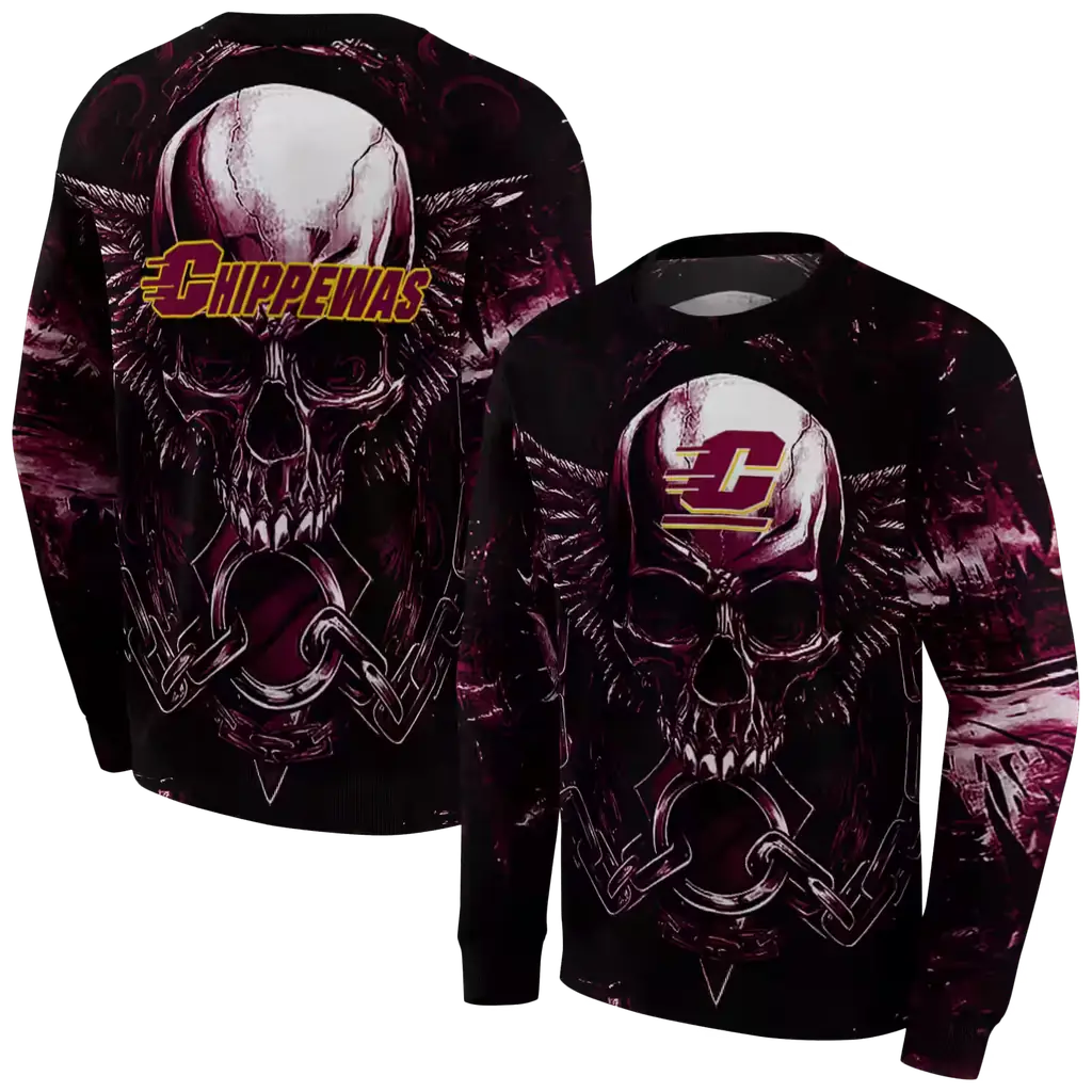 central michigan chippewas skull artwork maroon black hoodie premium grade central michigan chippewas skull artwork maroon black hoodie premium grade